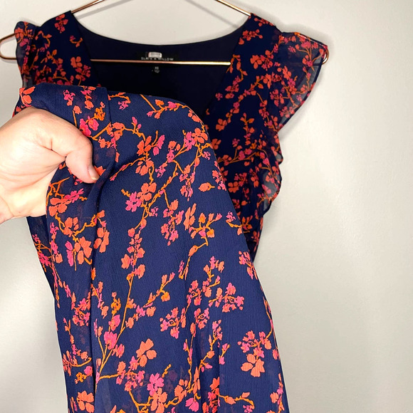 Slate & Willow Navy Smocked Waist Red Orange Printed Florals Dress Size XS - Picture 14 of 15
